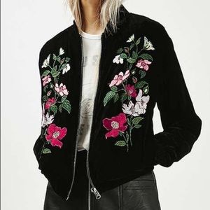 Topshop Embroidered Velvet Bomber Jacket