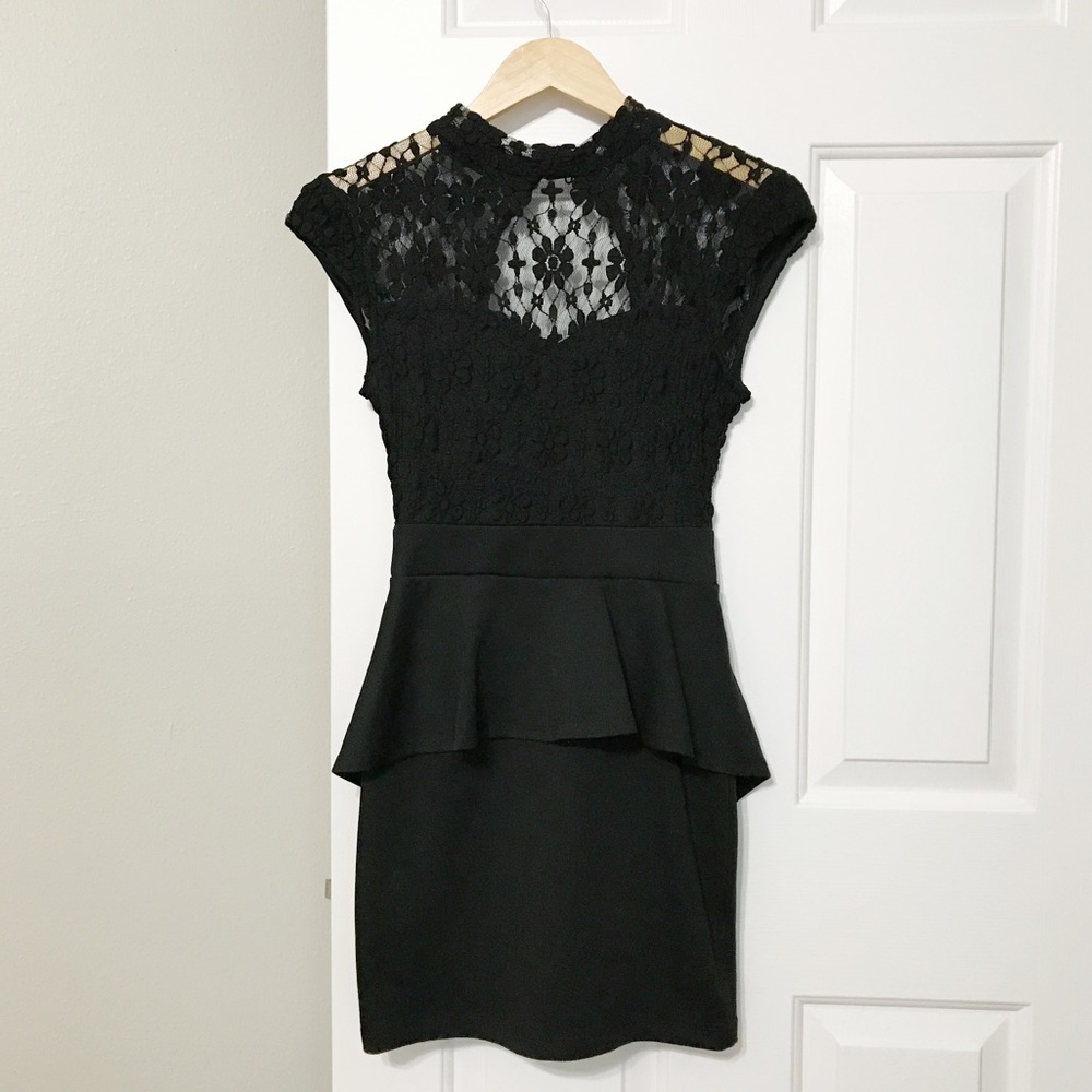 Francesca's small black lace peplum bodycon dress
