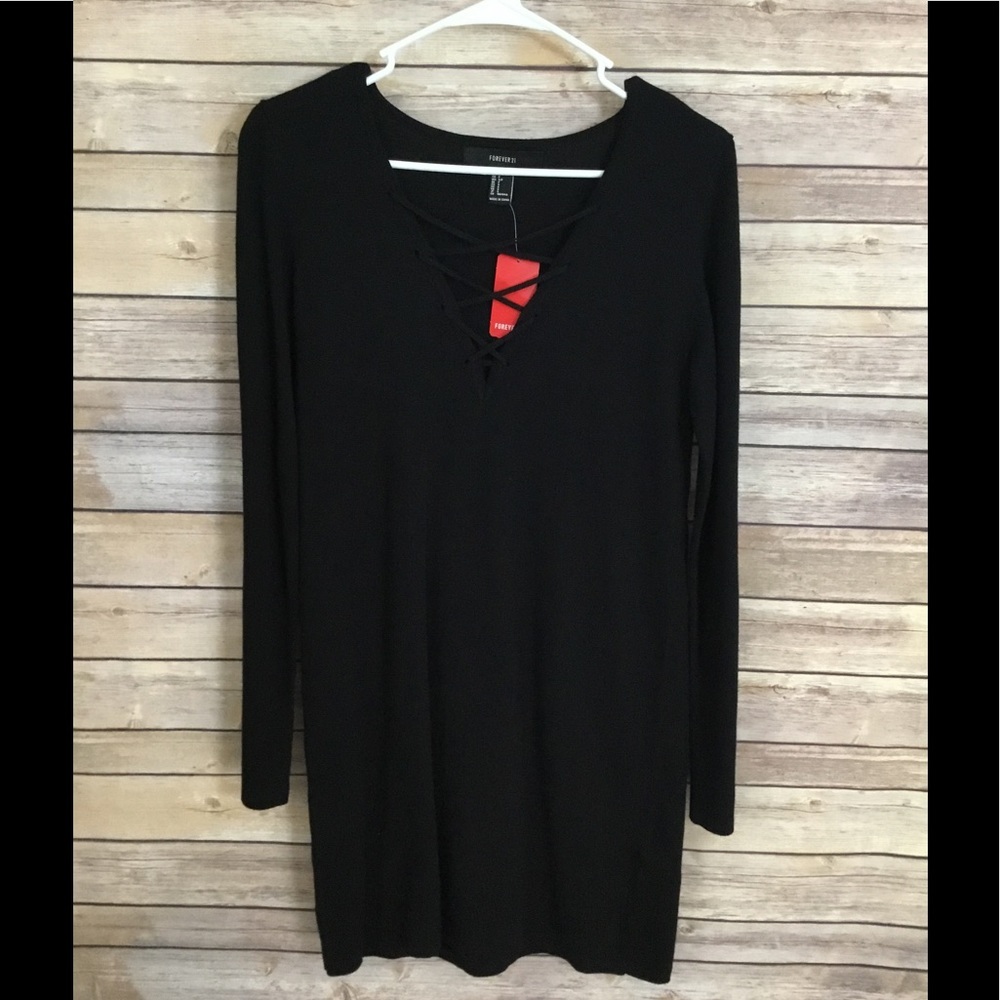 Cross neck sweater dress