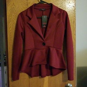 Maroon/crimson peplum blazer