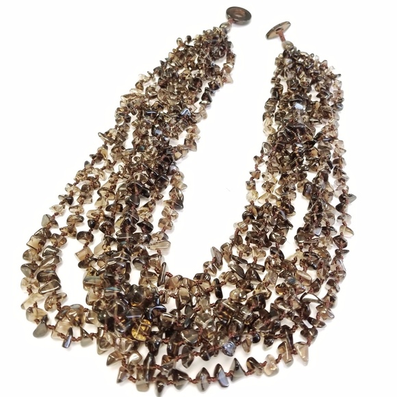 Multi-strand fashion necklace faceted smoky quartz - Picture 1 of 4