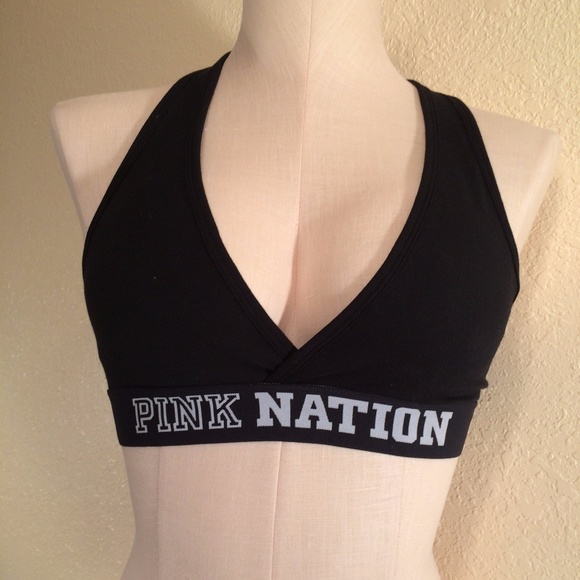 Victoria's Secret Pink Black V-Neck Sports Bra NWT - Picture 1 of 5