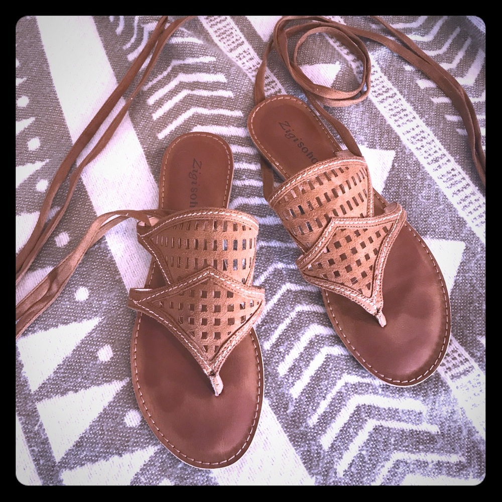 Cognac sandals with ankle wraps