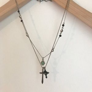 Lucky Brand Layered Cross and Turquoise Necklace