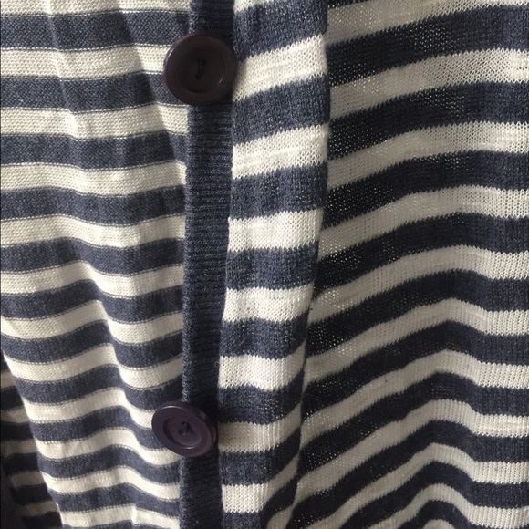 Navy and white stripe long button up sweater - Picture 2 of 3