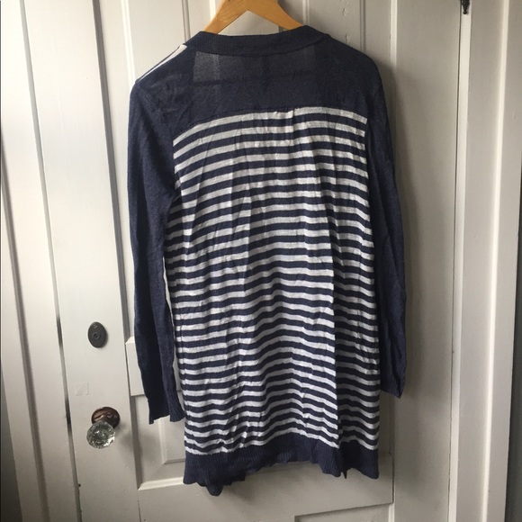 Navy and white stripe long button up sweater - Picture 3 of 3