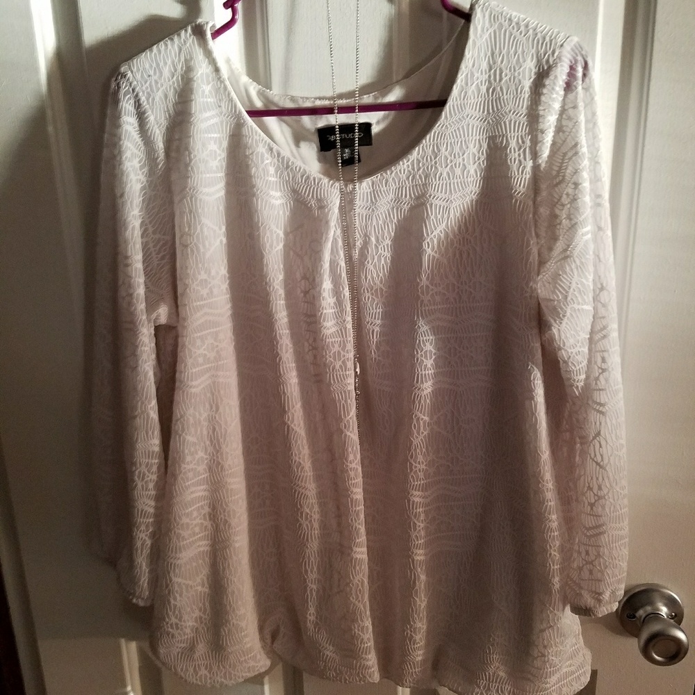 White Blouse with Attached Textured White Overlay