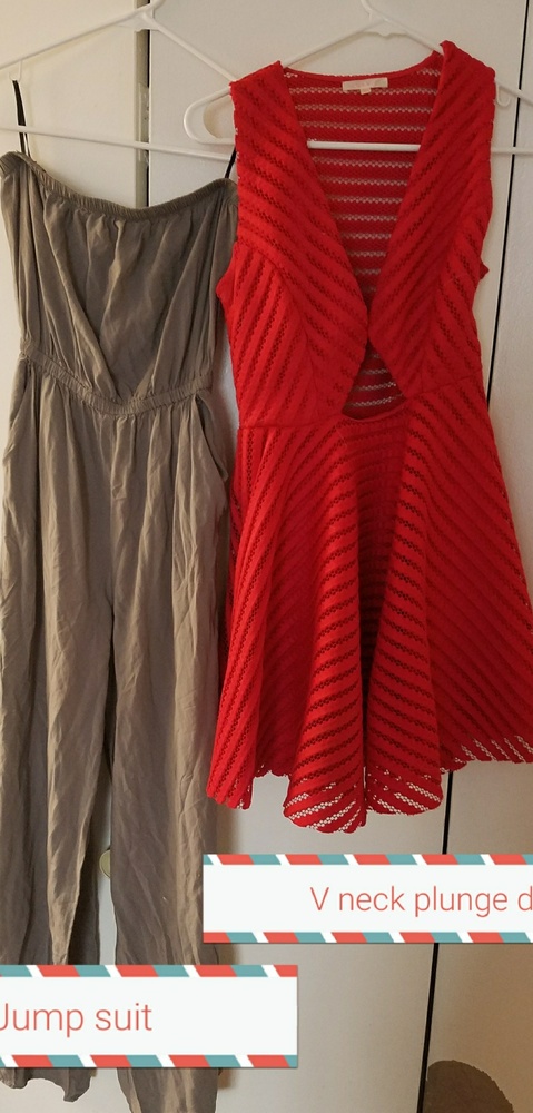 Red v neck plunge dress