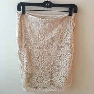 Aqua crochet skirt, beige/cream, size small