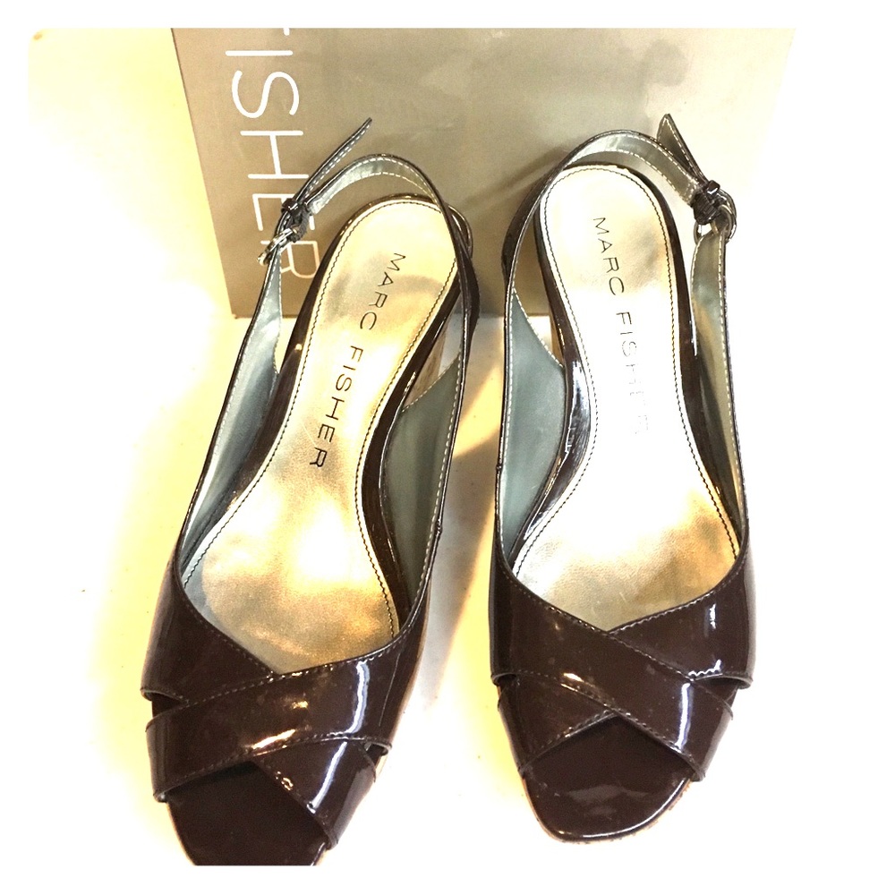 Brown Patten Leather Wedges
