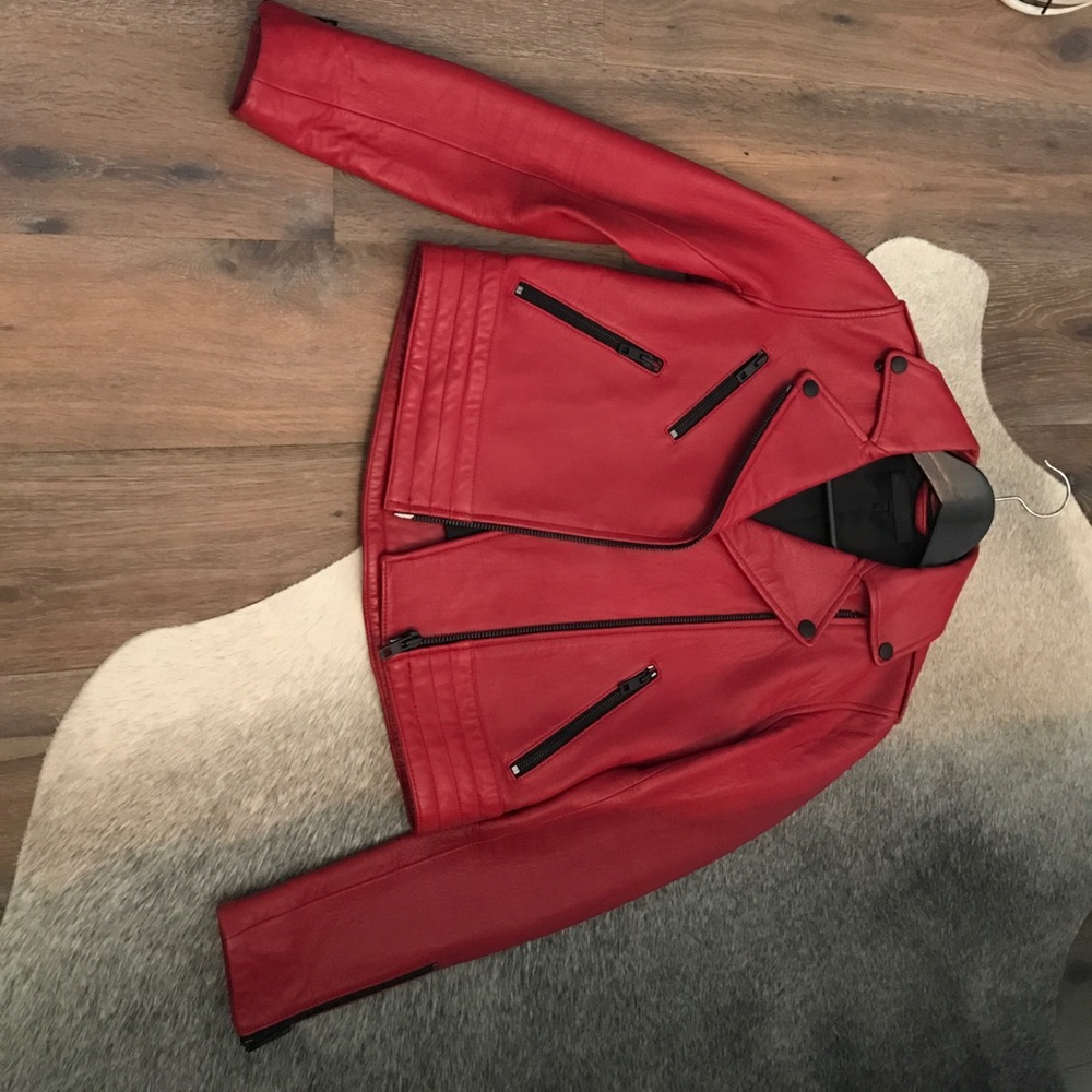 Rag & Bone Red Leather Moto Jacket - Picture 3 of 3