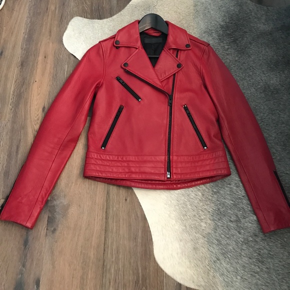 rag & bone Jackets & Blazers - Rag & Bone Red Leather Moto Jacket
