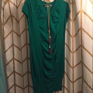 Green Runched Sweater Dress