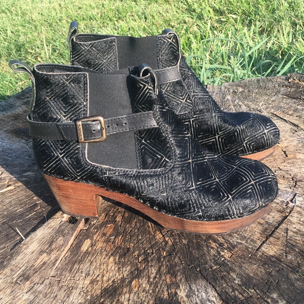 SANITA horse hair clog style ankle boots