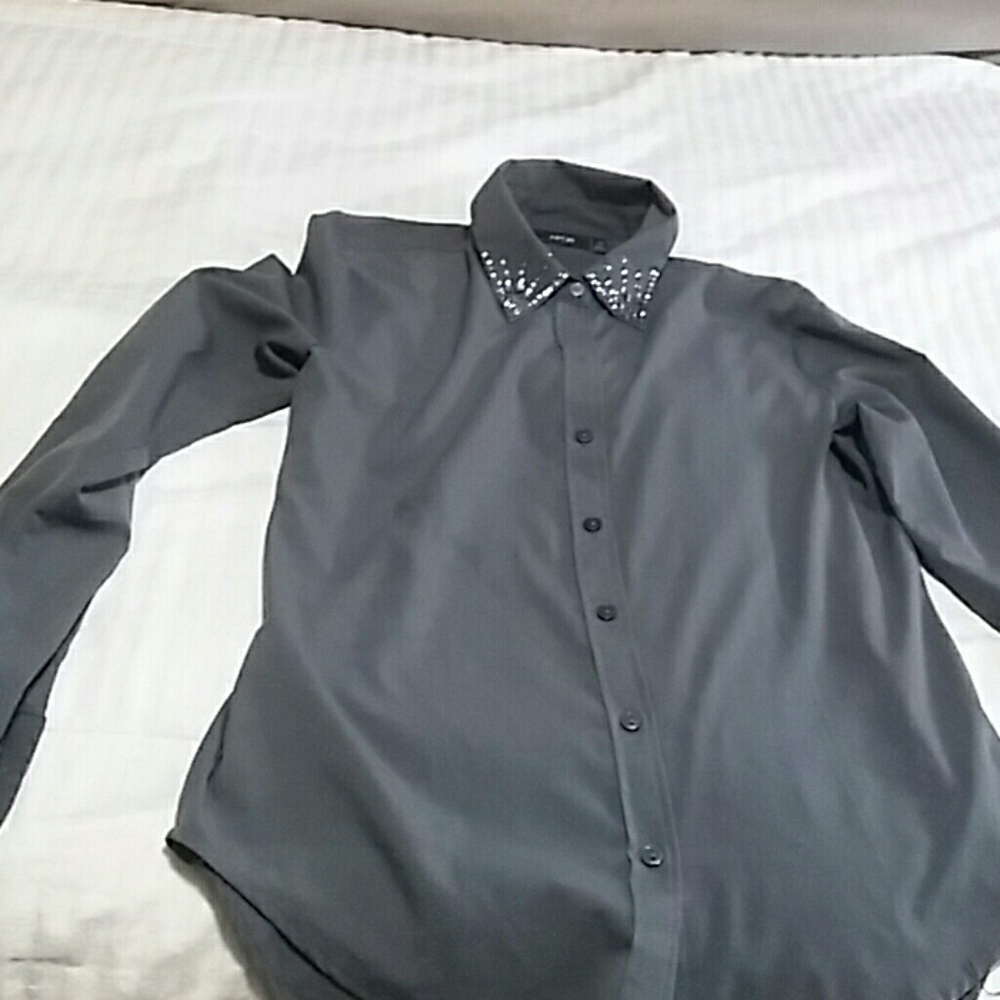 APT.9 Blouse grey L.S. with studded collar SZ XS
