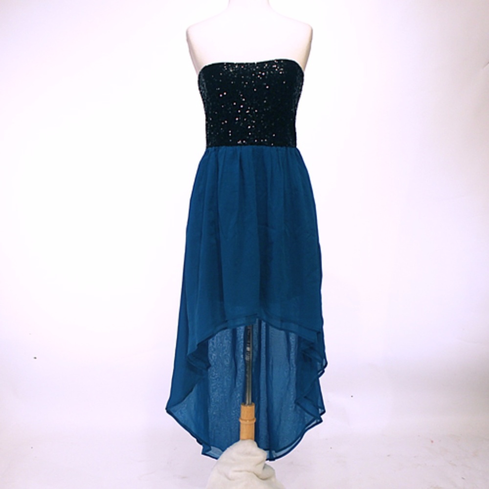 High-low Hemlined Sequin Strapless Bodice Dress
