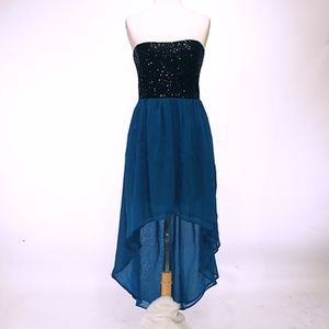 High-low Hemlined Sequin Strapless Bodice Dress