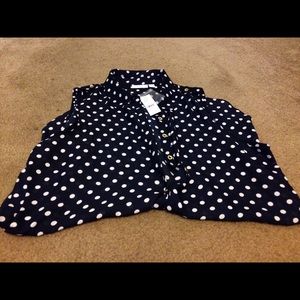 Blue Sleeveless Polka Dot Blouse