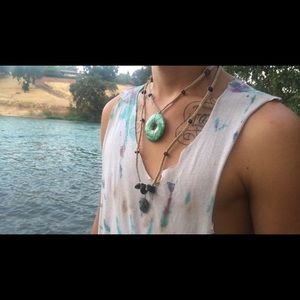 Hemp necklace with a silver wrapped soapstone