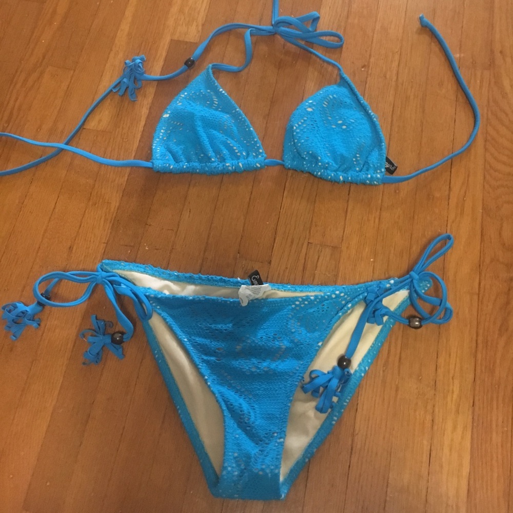 Eyelet Lace Blue Bikini Set