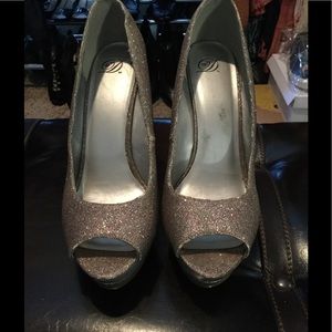 Multi color glitter heels.