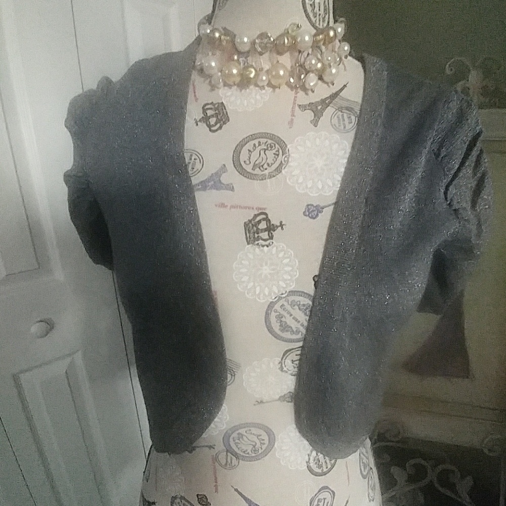 Grey sparkle cropped short sleeved sweater