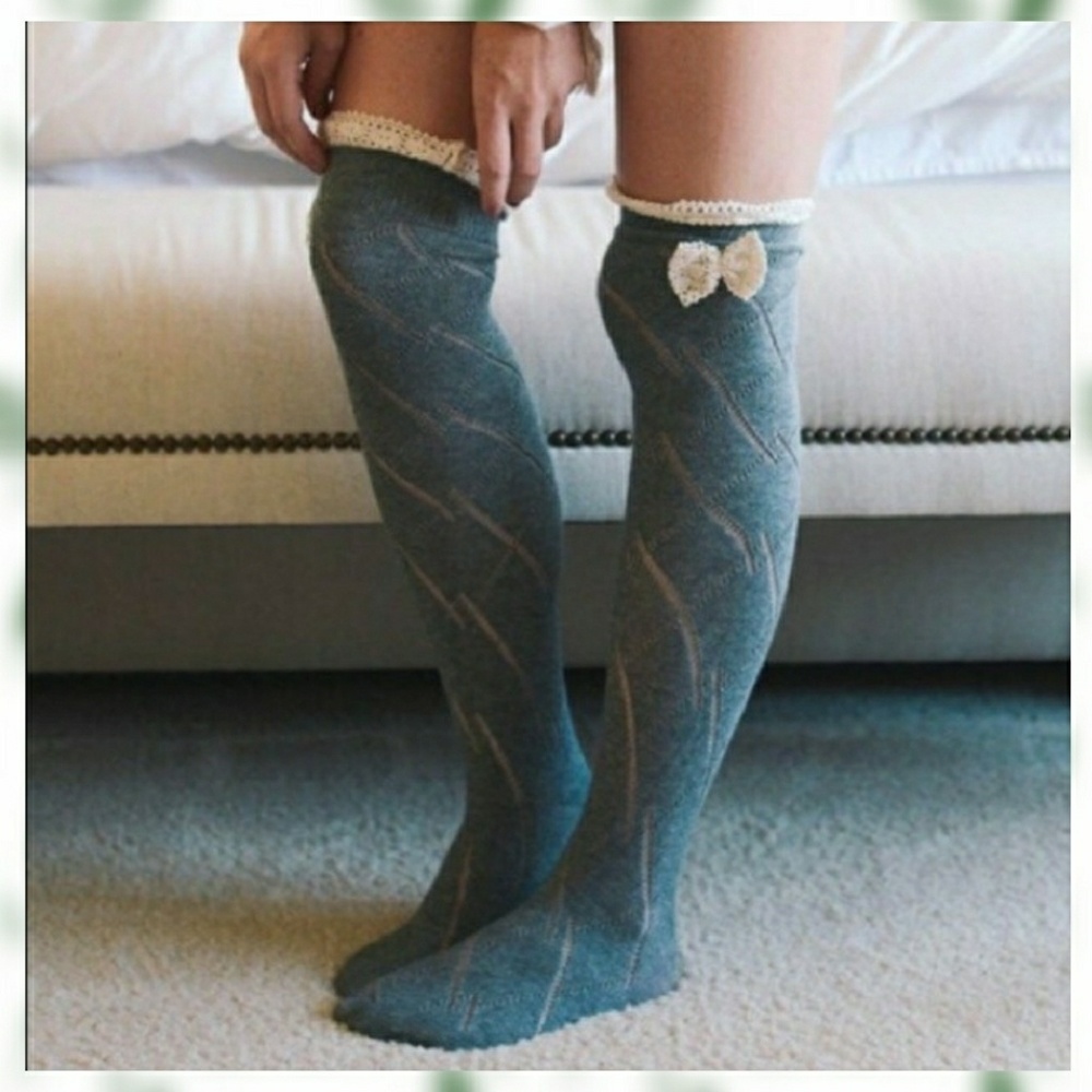 Gray Crochet Boot Socks with Bow
