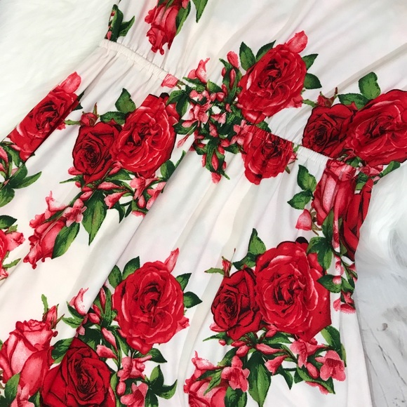 Red and Ivory Floral Midi Dress - 1 SMALL LEFT! - Picture 4 of 5