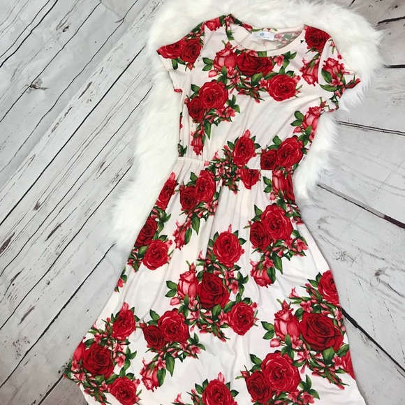 Red and Ivory Floral Midi Dress - 1 SMALL LEFT! - Picture 5 of 5