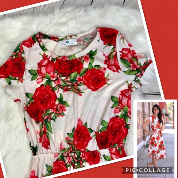 Red and Ivory Floral Midi Dress - 1 SMALL LEFT! - Picture 2 of 5