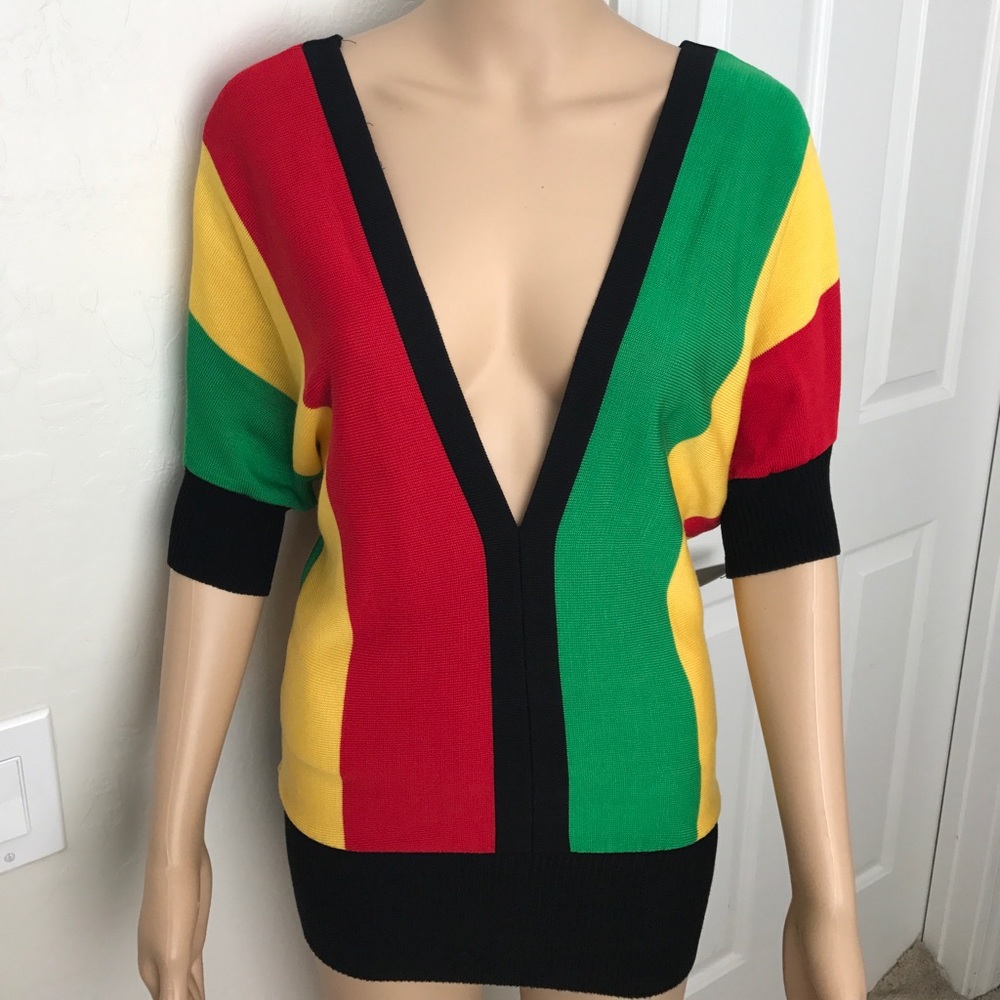 Colorful V neck sweater top