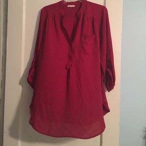 Red Quarter Button Blouse