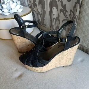 Black suede wedged heel