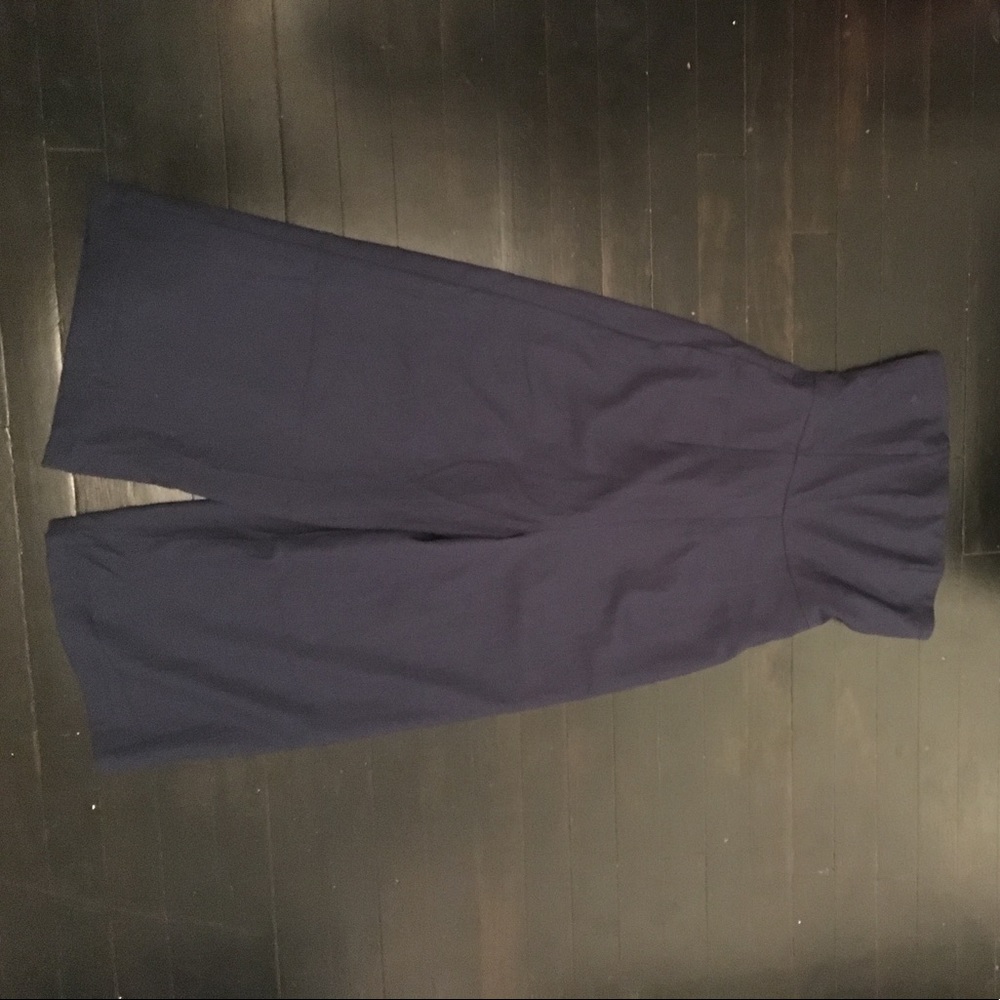 Navy blue, strapless, wide leg jumpsuit
