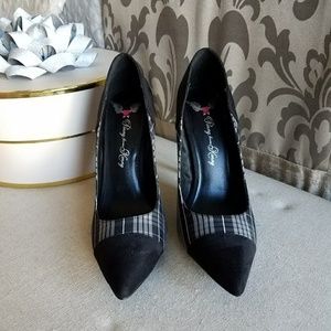 Black and white and grey plaid heels