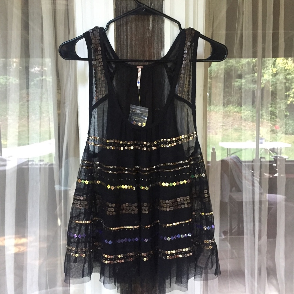 ❤️HOST PICK❤️Free People Semi Sheer Black Tank Top