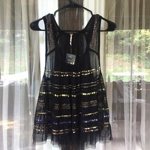 ❤️HOST PICK❤️Free People Semi Sheer Black Tank Top