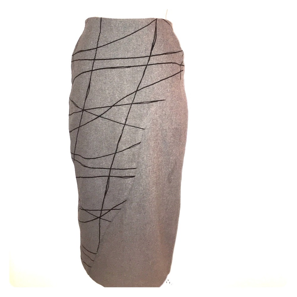 Vintage Wool-blend Pencil Skirt w/Abstract Print