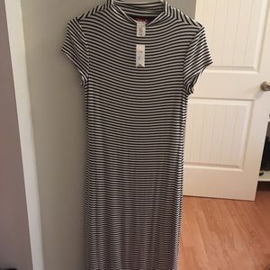 Striped rib knit midi dress