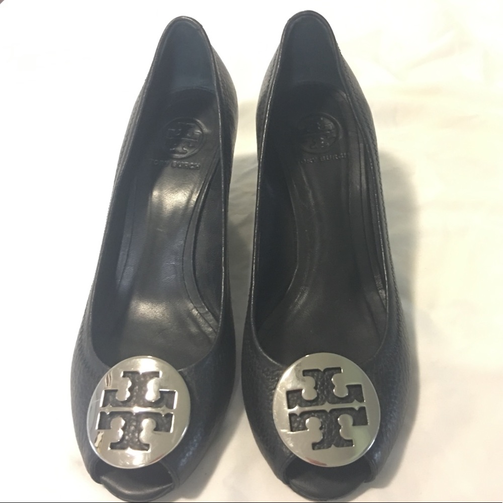 Tory Burch Sally 2 Leather Wedge Peep-Toe Pump