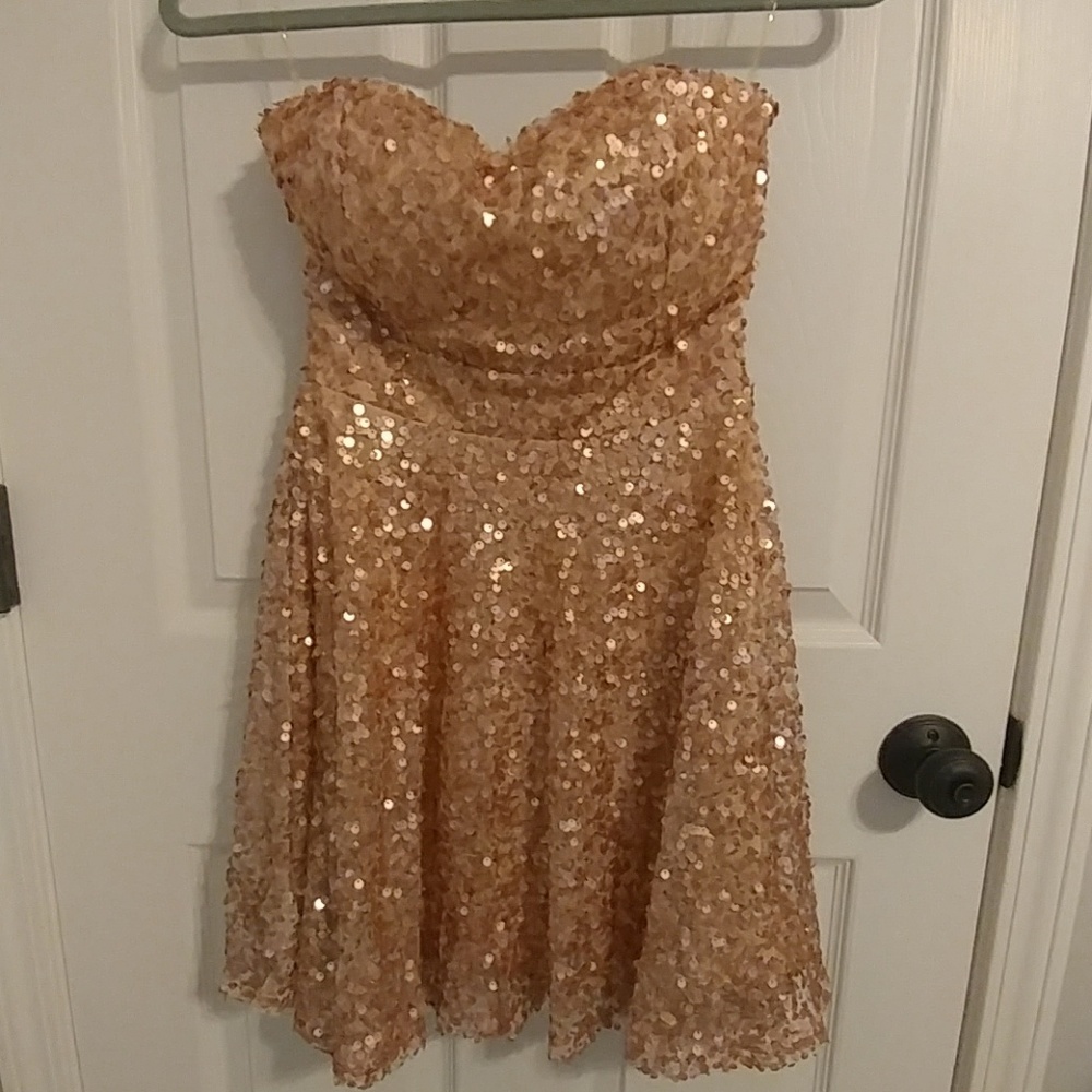 Lulus Rose Gold Sequin Strapless Dress- Small