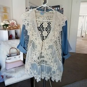 Lace embroidered mesh vest