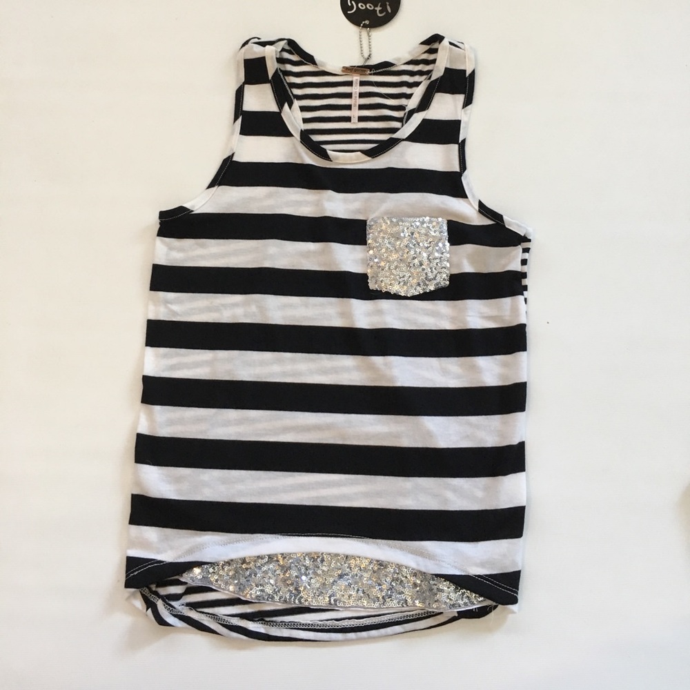 New Poof Girl Striped Black and White Bling Large
