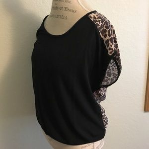 Black front / Cheetah back blouse