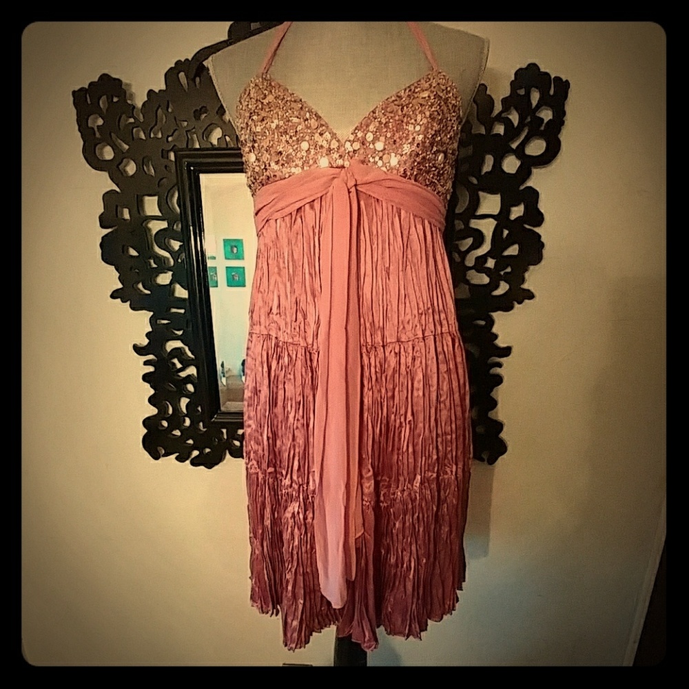 BCBG MAXAZRIA-Golden Sequin Pink Pleated sz4