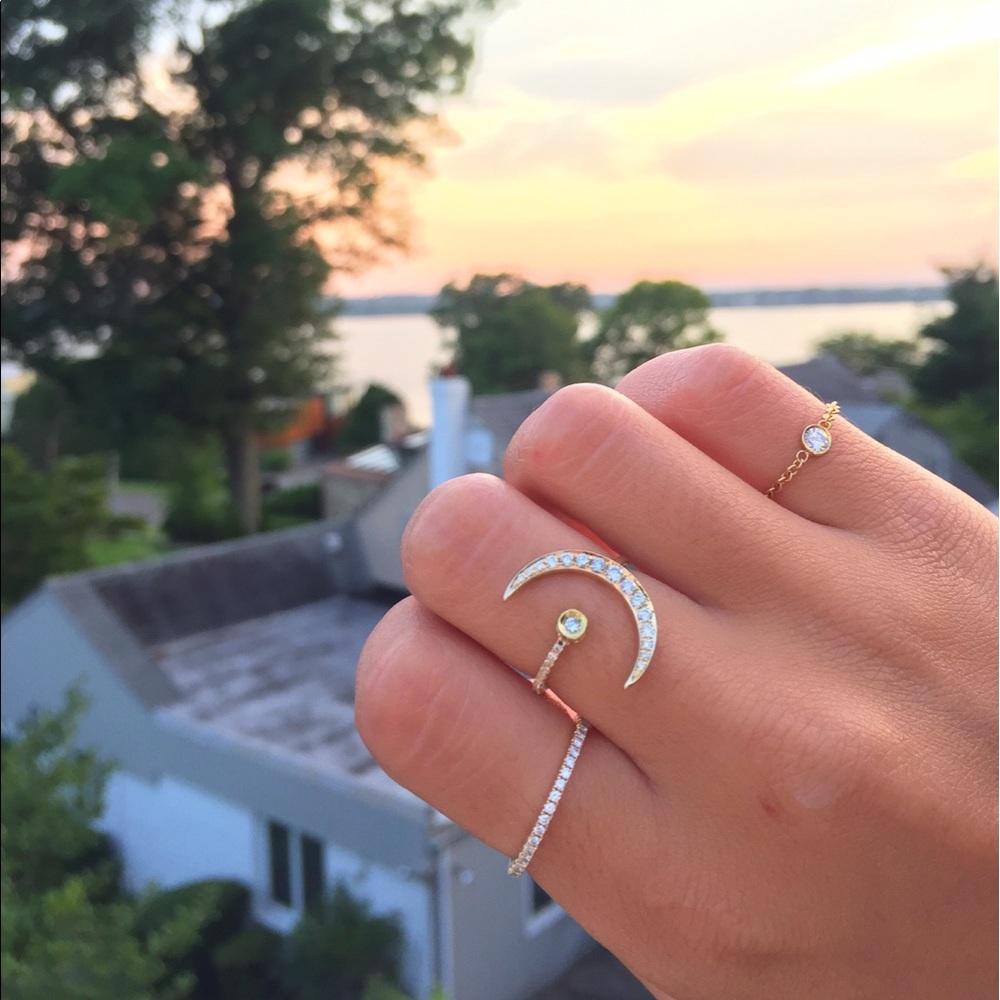 Yellow gold diamond moon ring