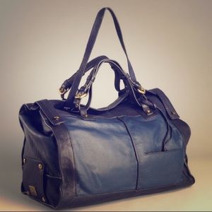 Women's Blue Navy Leather Jackson Satchel