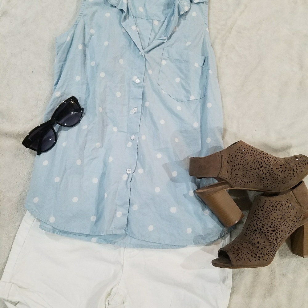 Button up polka dot tank top
