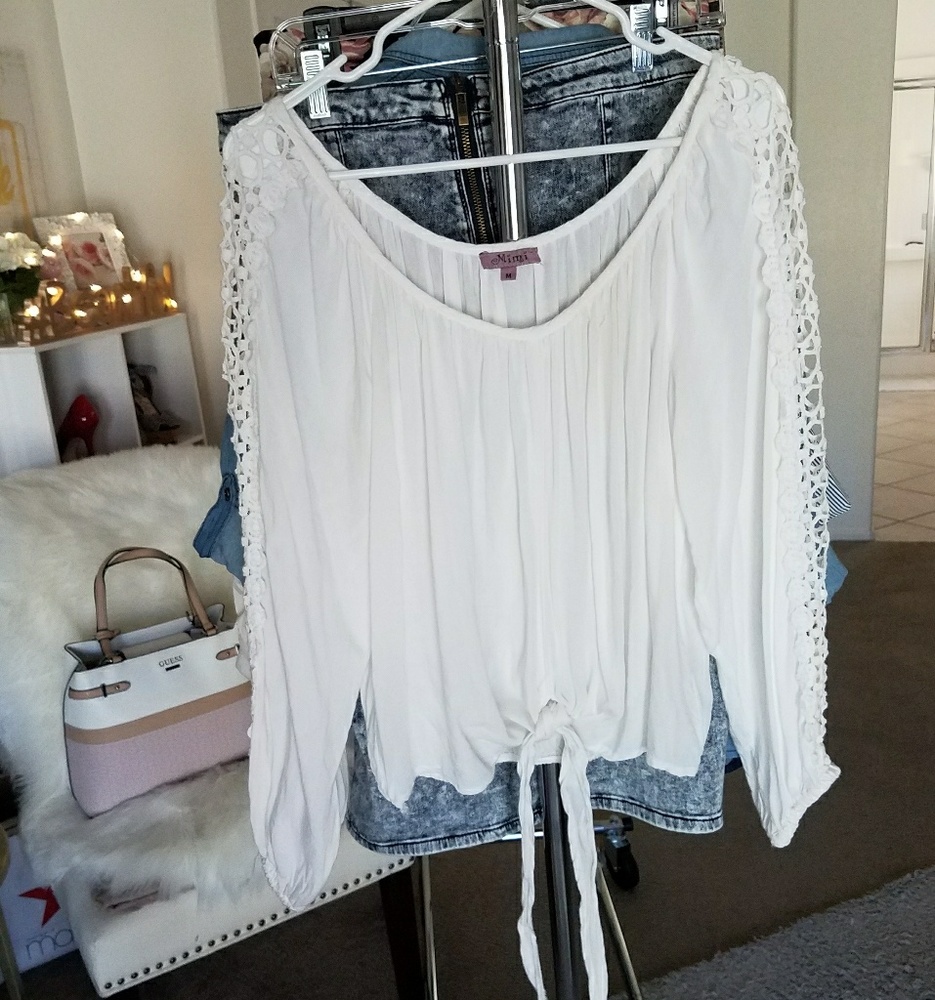 White boho long sleeve embroidered top
