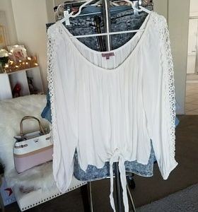 White boho long sleeve embroidered top